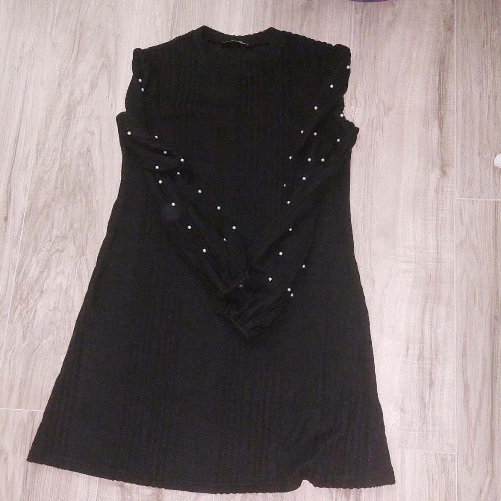 Elegant Black Dress with Pearl Accents